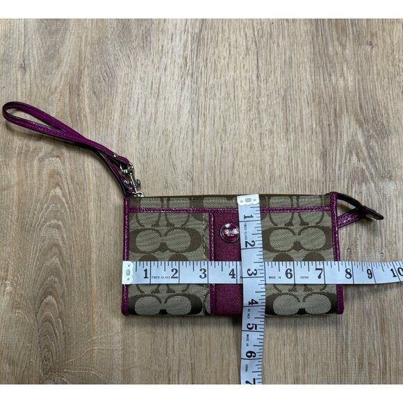 Y2K Coach Signature Canvas & Leather Wristlet Wallet Khaki & Berry - Picture 6 of 6